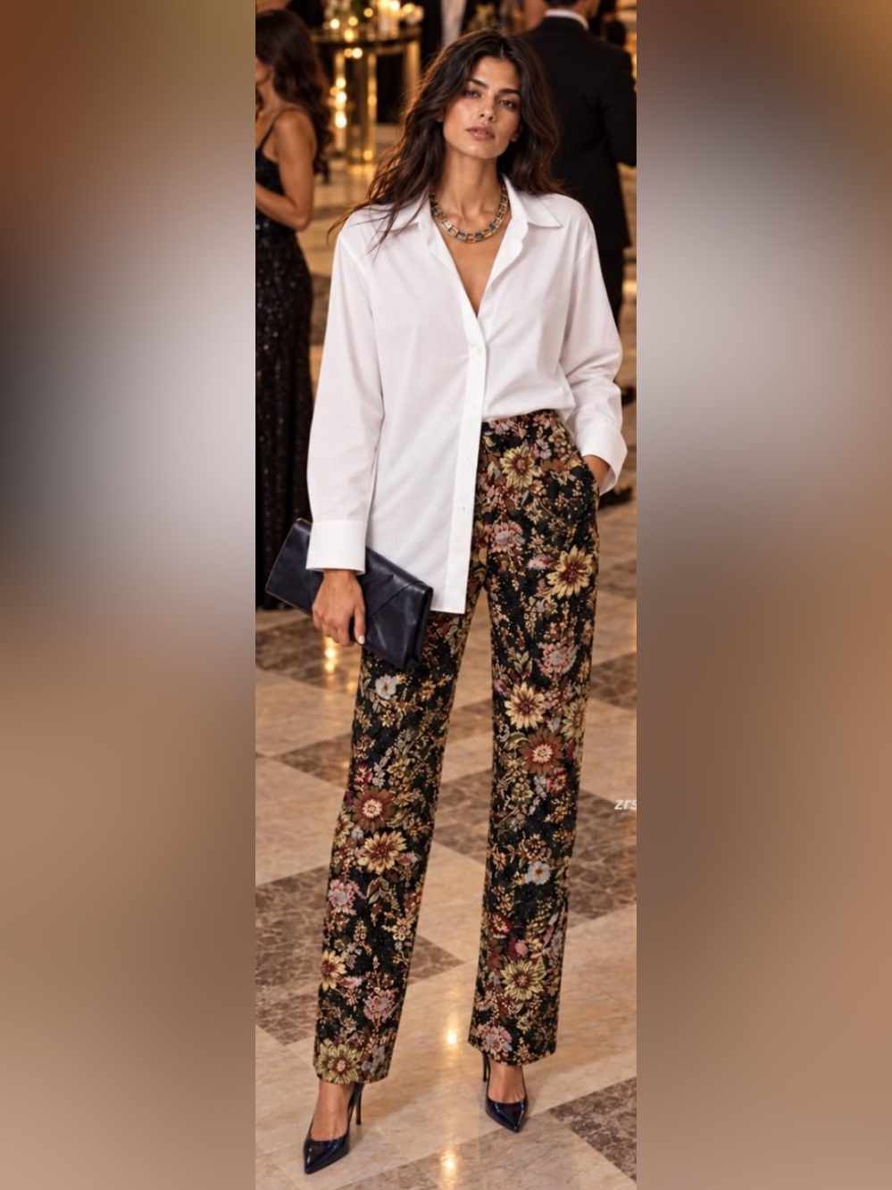 ZARA FLORAL BEADED PANTS ZW COLLECTION